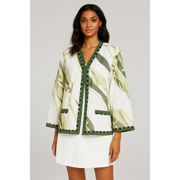 Koos Van Den Akker Vintage 80s Lg Abstract Print Open Front Kimono Jacket Womens